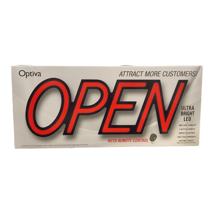 Optiva 19.5" Ultra Bright LED OPEN Sign with Remote Control