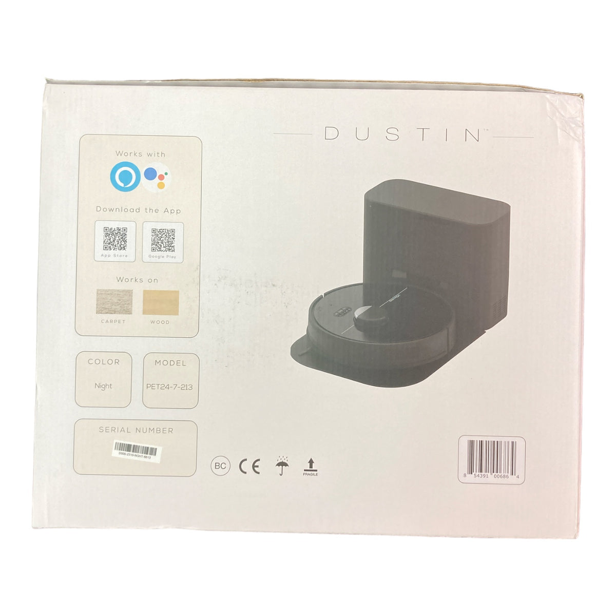 bObsweep Dustin Self-Emptying Robot Vacuum and Mop, Black *Missing Sid ...