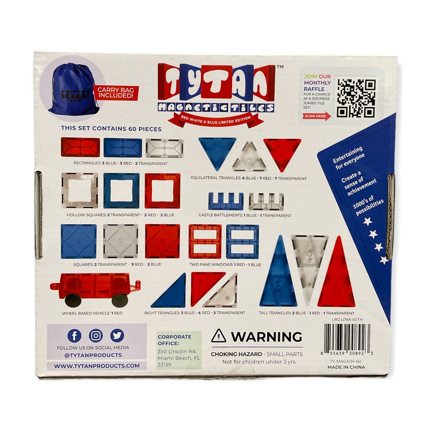 Tytan Magnetic STEM Learning Tiles 60 Piece Building Set, Red White and Blue