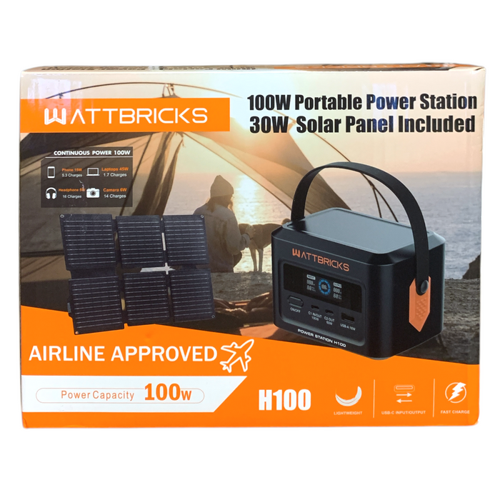 Wattbricks Energy 100W Portable Power Station with 30W Solar Panel