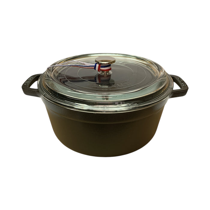 STAUB French Cast Iron Dutch Oven 4-qt Round Cocotte & Glass Lid, Black