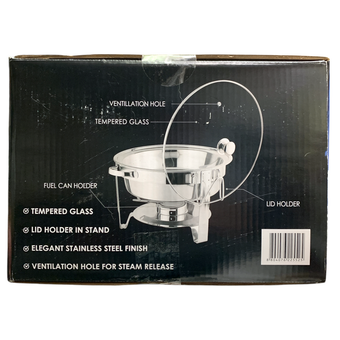 5 Quart Stainless Steel Round Chafing Dish with Glass Lid