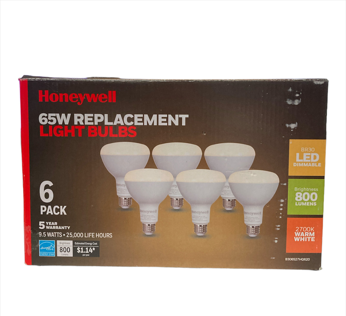 Honeywell 800 Lumen BR30 LED Dimmable Light Bulbs - Warm White (6-Pack)