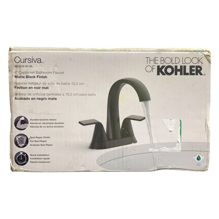 Kohler Cursiva, 4" Centerset Bathroom Sink Faucet, Matte Black Finish, 1.2GPM