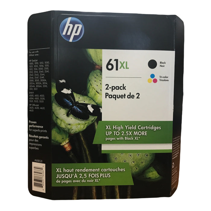 Genuine HP 61XL High Yield Original Ink Cartridge Black/Tri-Color 2 Pack (03/2024)