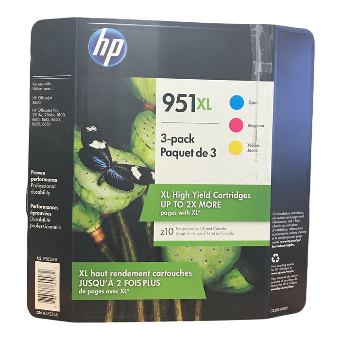 HP 951XL High Yield Original Ink Cartridge, Cyan/Magenta/Yellow, 3 Pack (9/23)