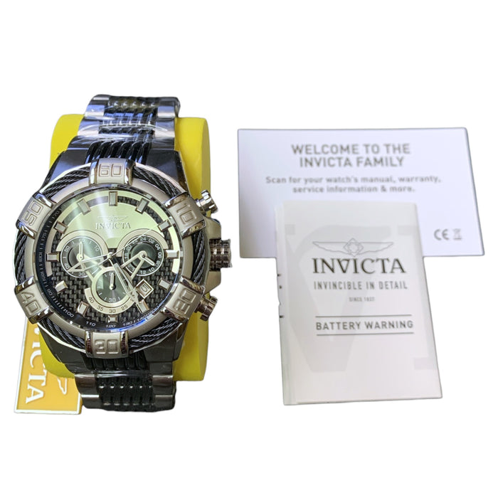 Invicta Men's 'Bolt' 52mm Quartz Watch, Stainless Steel, Black/Silver Bezel