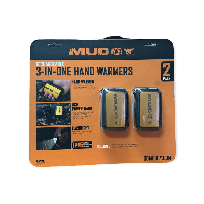 Muddy 3-In-1 Rechargeable Hand Warmers, 2 Pack