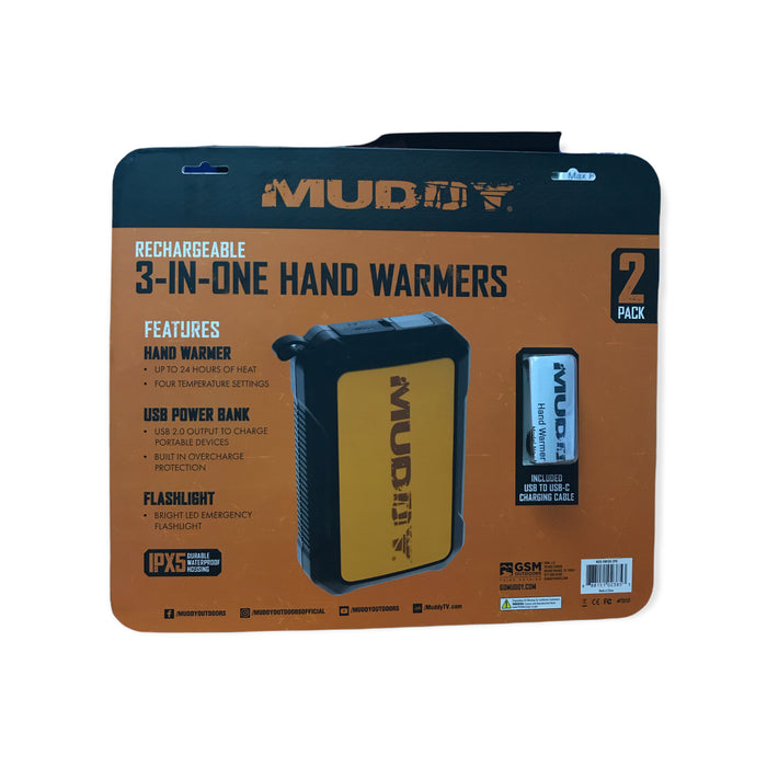 Muddy 3-In-1 Rechargeable Hand Warmers, 2 Pack