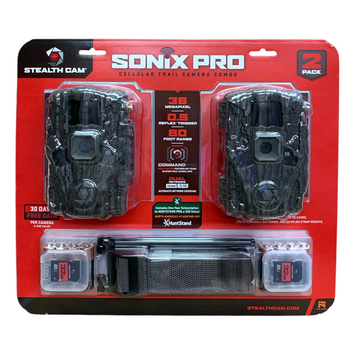 Stealth Cam Sonix Pro 36MP Dual-Network Cellular Trail Cam Combo 2-Pack
