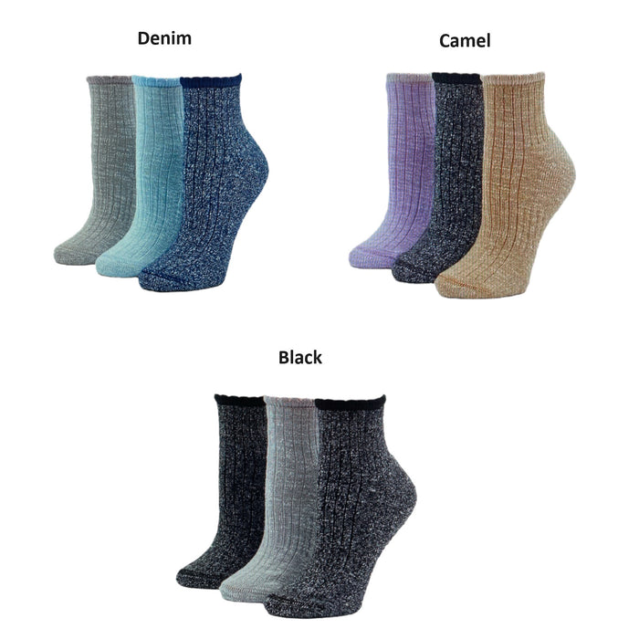 HUE Women's 3 Pack Soft Cozy Marl Arch Clinch Mini Boot Socks