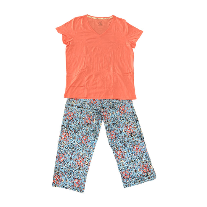 Hue Ladies Cooling Capri 2 Piece Colorful Prints V-Neck Pajama Set