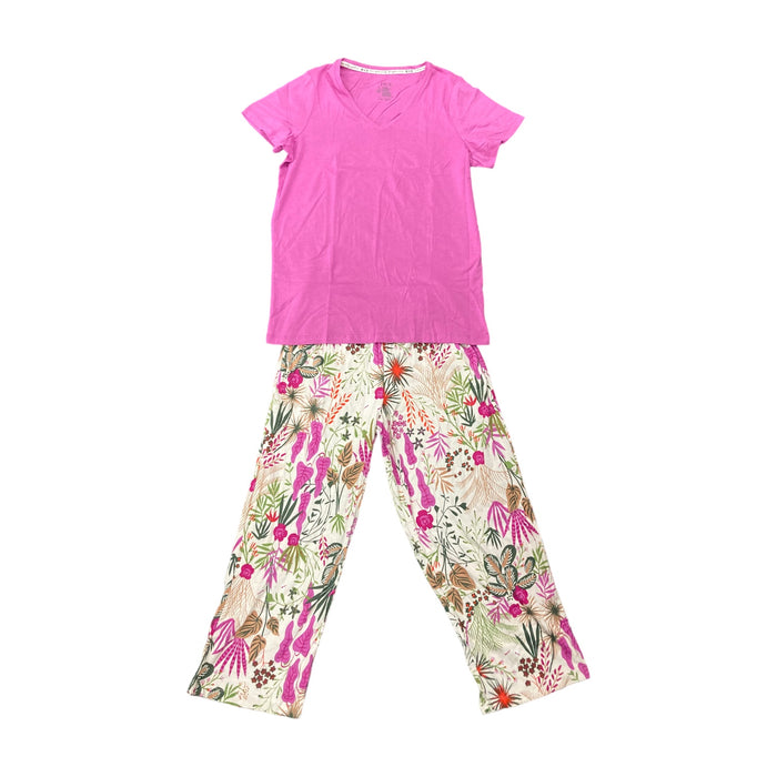 Hue Ladies Cooling Capri 2 Piece Colorful Prints V-Neck Pajama Set