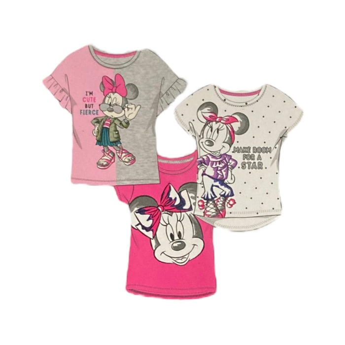 Disney Minnie Mouse Licensed 3 Pack Short Sleeve T-Shirts