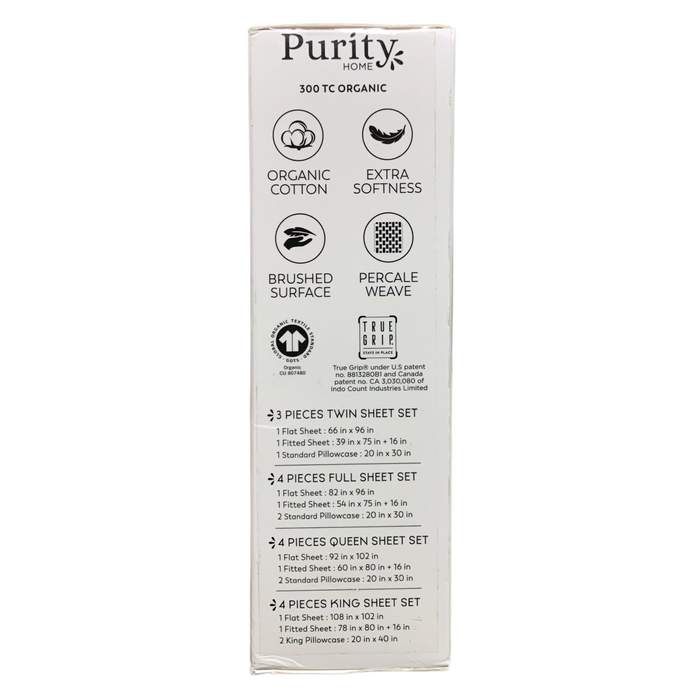Purity Home Extra Soft 300 Thread Count Organic Cotton Sheet Set, King, White