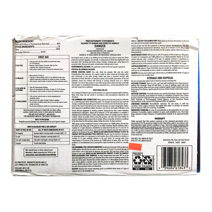 Member's Mark Quick Dissolving Shock, Step 3, 20lb, 20-Pack with 10 Test Strips