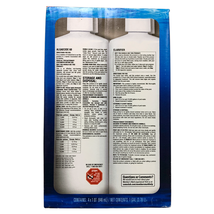 Member's Mark Algaecide 60 & Clarifier Bonus 4-Pack, 2 Quarts of Each
