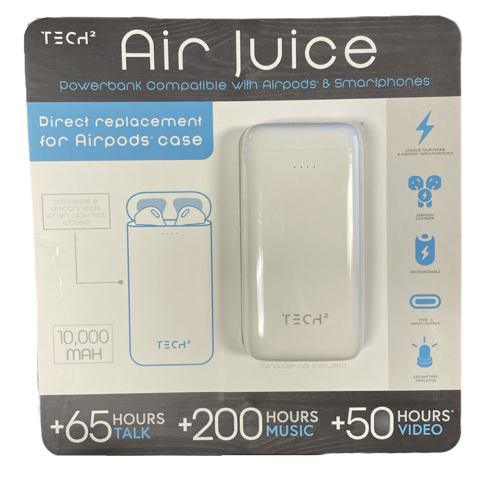 Tech Squared Air Juice 10kmAh Portable Powerbank Charger Case for Airpods, White