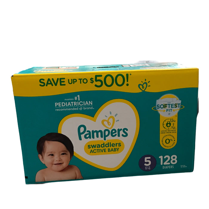 Pampers Swaddlers Diapers, Size 5 (27+ Pounds), 128 Count