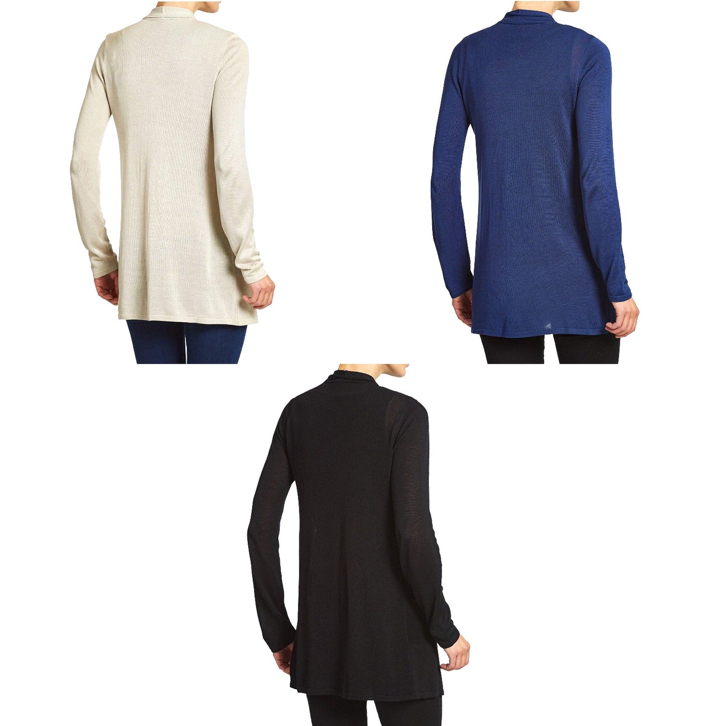 Premise Women's Long Sleeve Open Front Drape Knit Cardigan w/ Pointelle Details