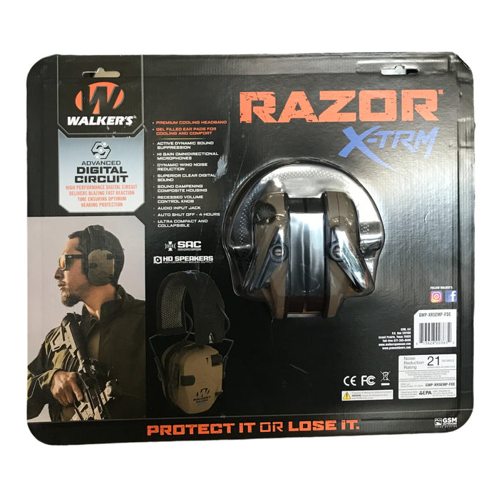 Walker's Razor X-TRM Electronic Low Profile Ear Muffs, NRR 21DB