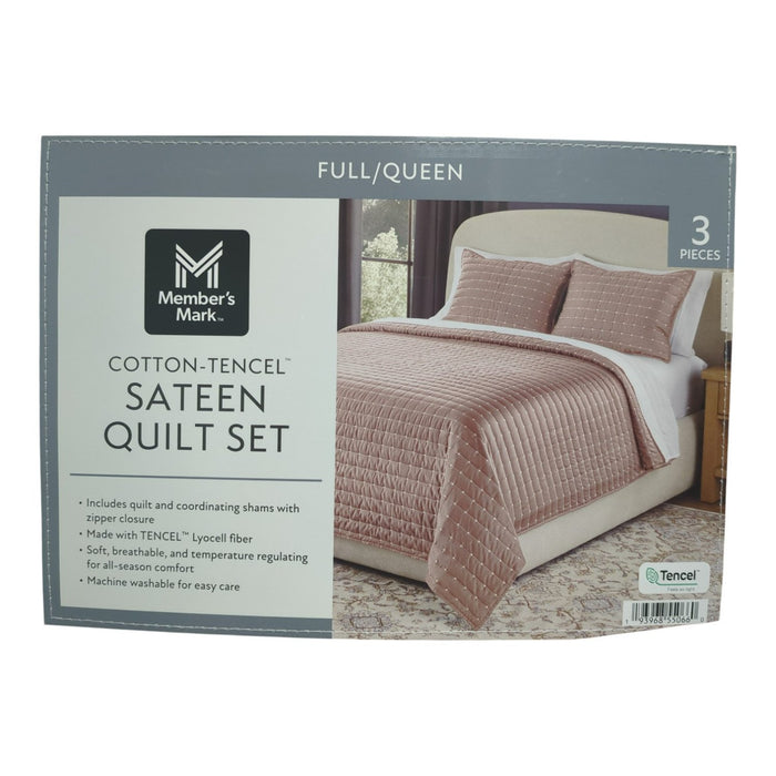Member’s Mark 3-Piece Cotton-Tencel Sateen Quilt Set, Full/Queen