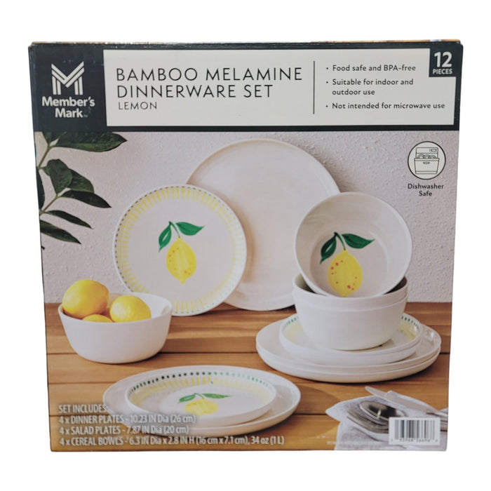 Member's Mark 12-Piece Bamboo Melamine Indoor/Outdoor Dinnerware Set