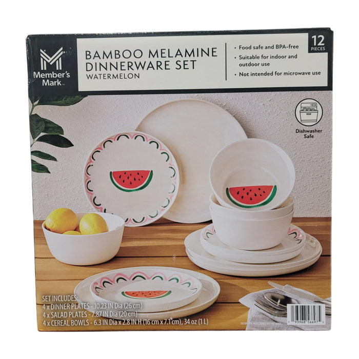 Member's Mark 12-Piece Bamboo Melamine Indoor/Outdoor Dinnerware Set