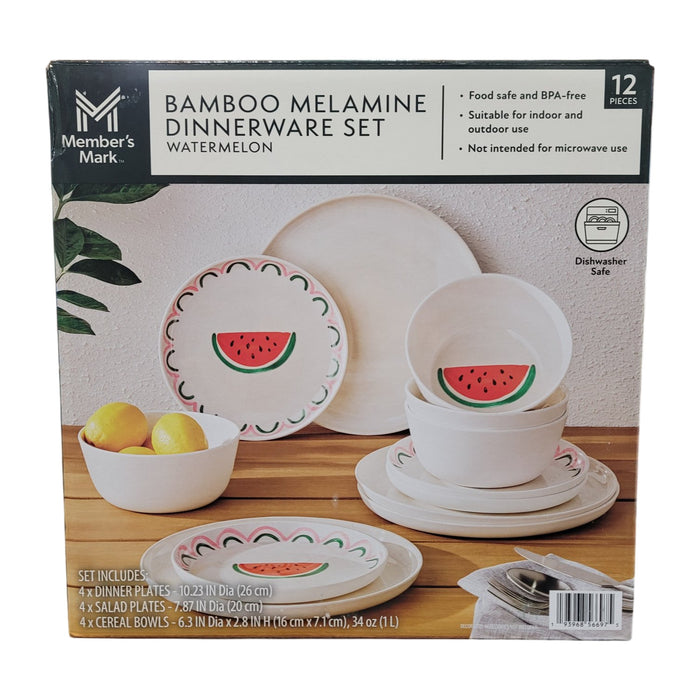 Member's Mark 12-Piece Bamboo Melamine Indoor/Outdoor Dinnerware Set