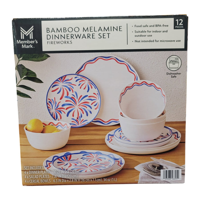 Member's Mark 12-Piece Bamboo Melamine Indoor/Outdoor Dinnerware Set