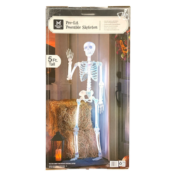 Member's Mark Pre-Lit Poseable Skeleton, Color Changing, 5 Ft. Tall