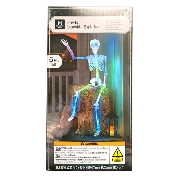 Member's Mark Pre-Lit Poseable Skeleton, Color Changing, 5 Ft. Tall