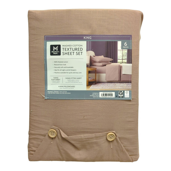 Member's Mark Washed Cotton Textured Sheet Set, 6 Piece, King