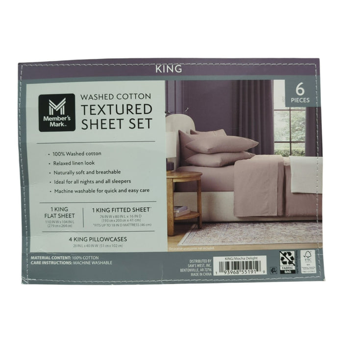 Member's Mark Washed Cotton Textured Sheet Set, 6 Piece, King