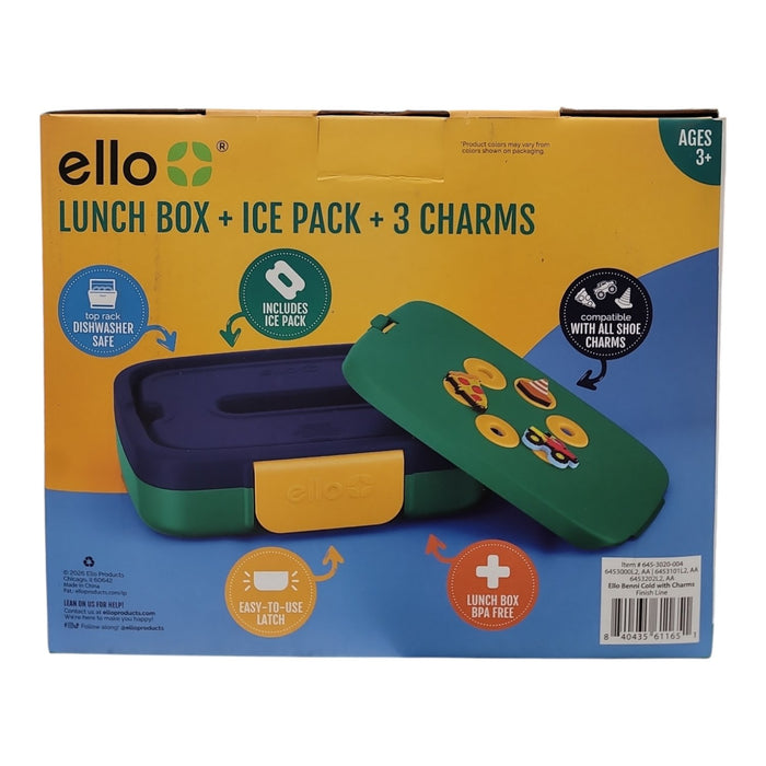 Ello Benni Kids Bento Lunch Box with Carry Handle, Ice Pack & 3 Charms