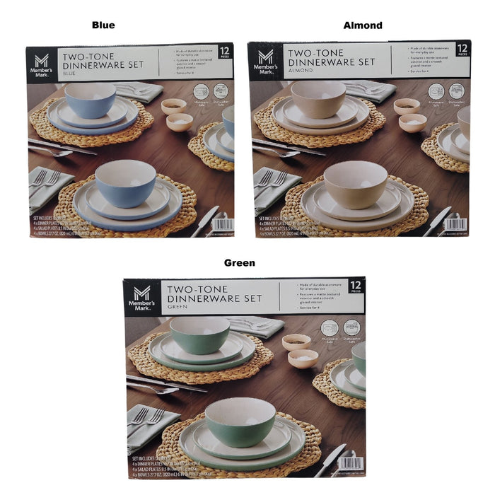 Member's Mark 12-Piece Stoneware Two-Tone Dinnerware Set, Service for 4