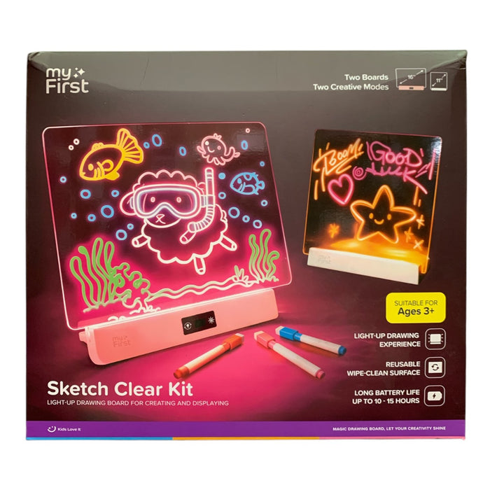 myFirst 2-Piece (11'' & 16'') LED Drawing Board Set for Kids (Pink & White)