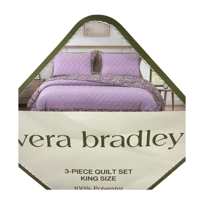 Vera Bradley 3-Piece Printed Microfiber Quilt Set, Breezy Bouquet, King