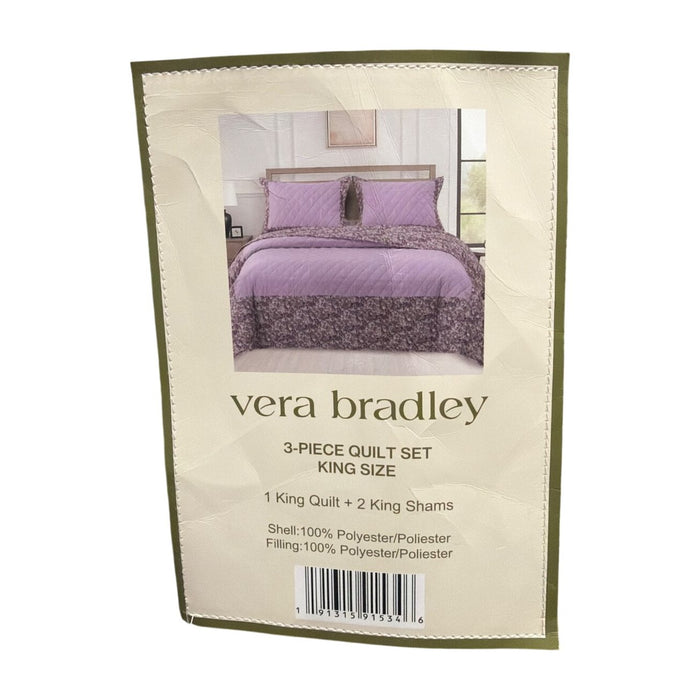 Vera Bradley 3-Piece Printed Microfiber Quilt Set, Breezy Bouquet, King