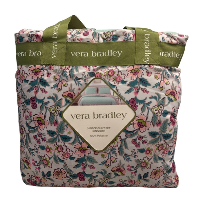 Vera Bradley 3-Piece Printed Microfiber Quilt Set, Heart Floral, King Size