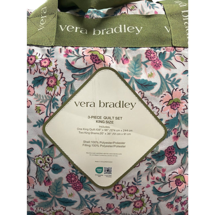 Vera Bradley 3-Piece Printed Microfiber Quilt Set, Heart Floral, King Size
