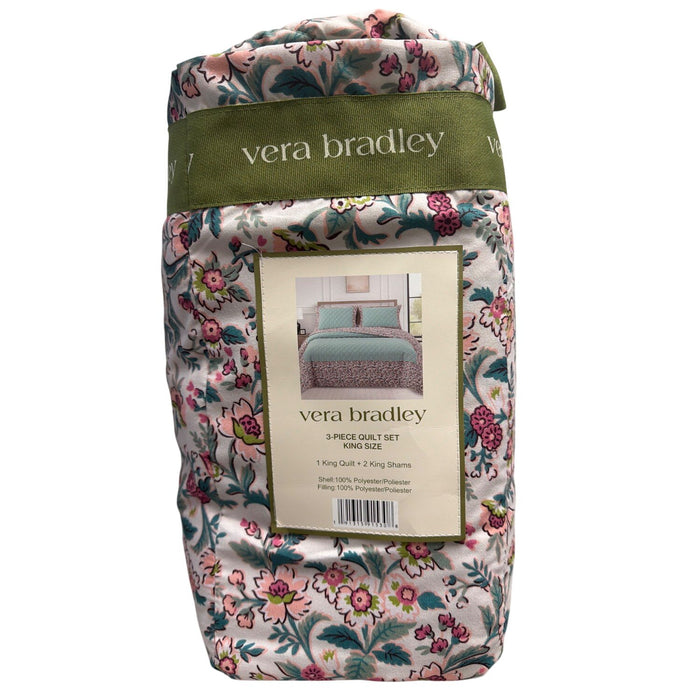Vera Bradley 3-Piece Printed Microfiber Quilt Set, Heart Floral, King Size