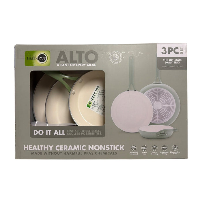 GreenPan Alto 8", 10" & 12" Ceramic Nonstick Toxin Free Fry Pan Set, 3-Pack