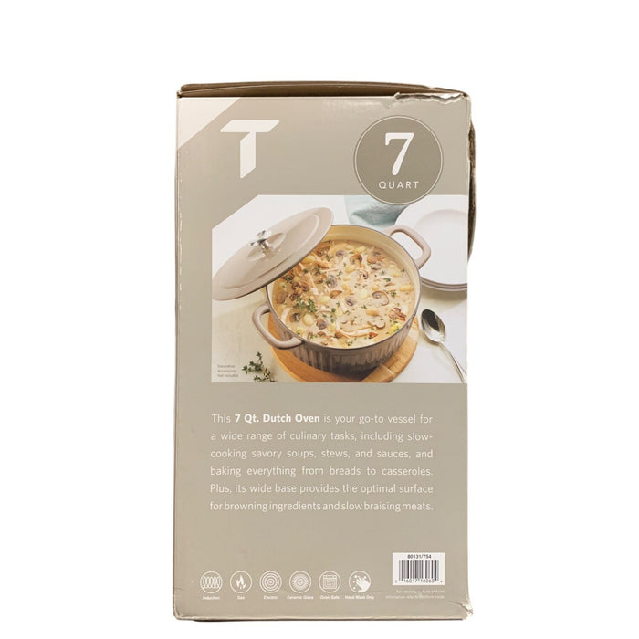 Tramontina 7-Quart Round Fluted Enameled Cast Iron Dutch Oven, Roasted Cashew