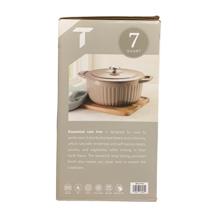 Tramontina 7-Quart Round Fluted Enameled Cast Iron Dutch Oven, Roasted Cashew