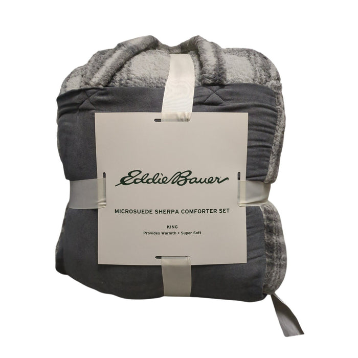 Eddie Bauer Reversible Microfiber 3pc Comforter Set, Grey Plaid, King