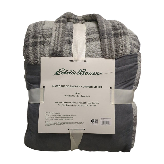 Eddie Bauer Reversible Microfiber 3pc Comforter Set, Grey Plaid, King