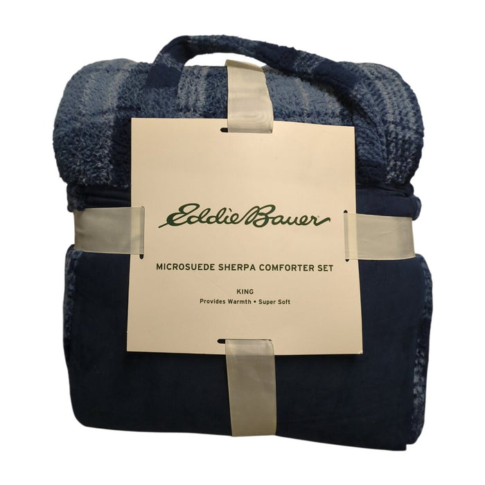 Eddie Bauer Reversible Microfiber Comforter 3pc Set, Blue Paid, King