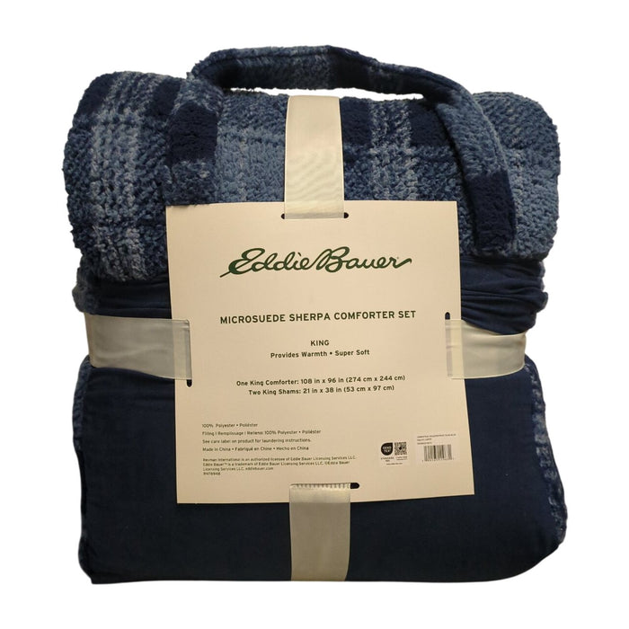 Eddie Bauer Reversible Microfiber Comforter 3pc Set, Blue Paid, King