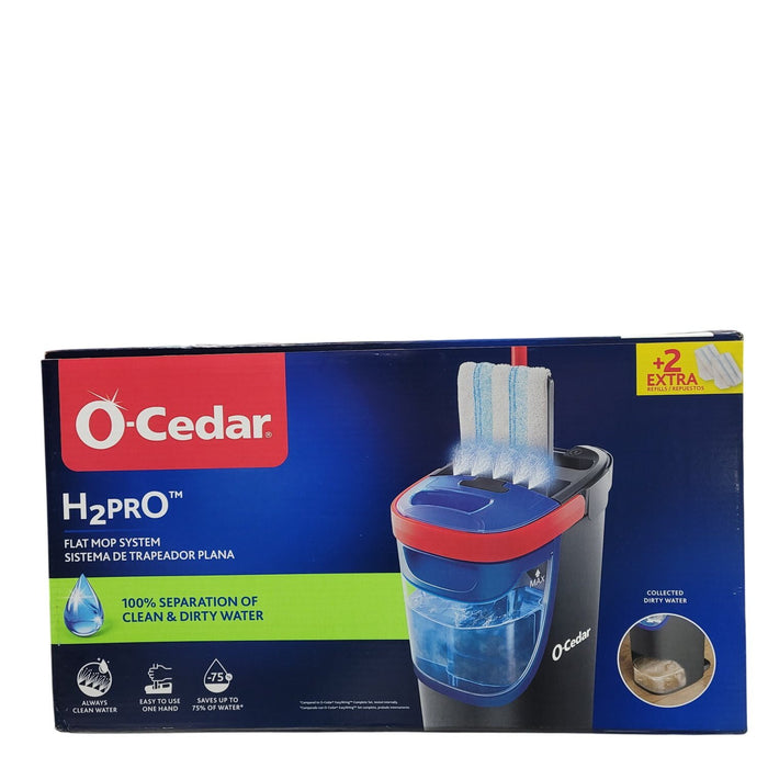 O-Cedar H2prO Flat Mop System + 2 Mop Head Replacements, Easy to Use One Hand